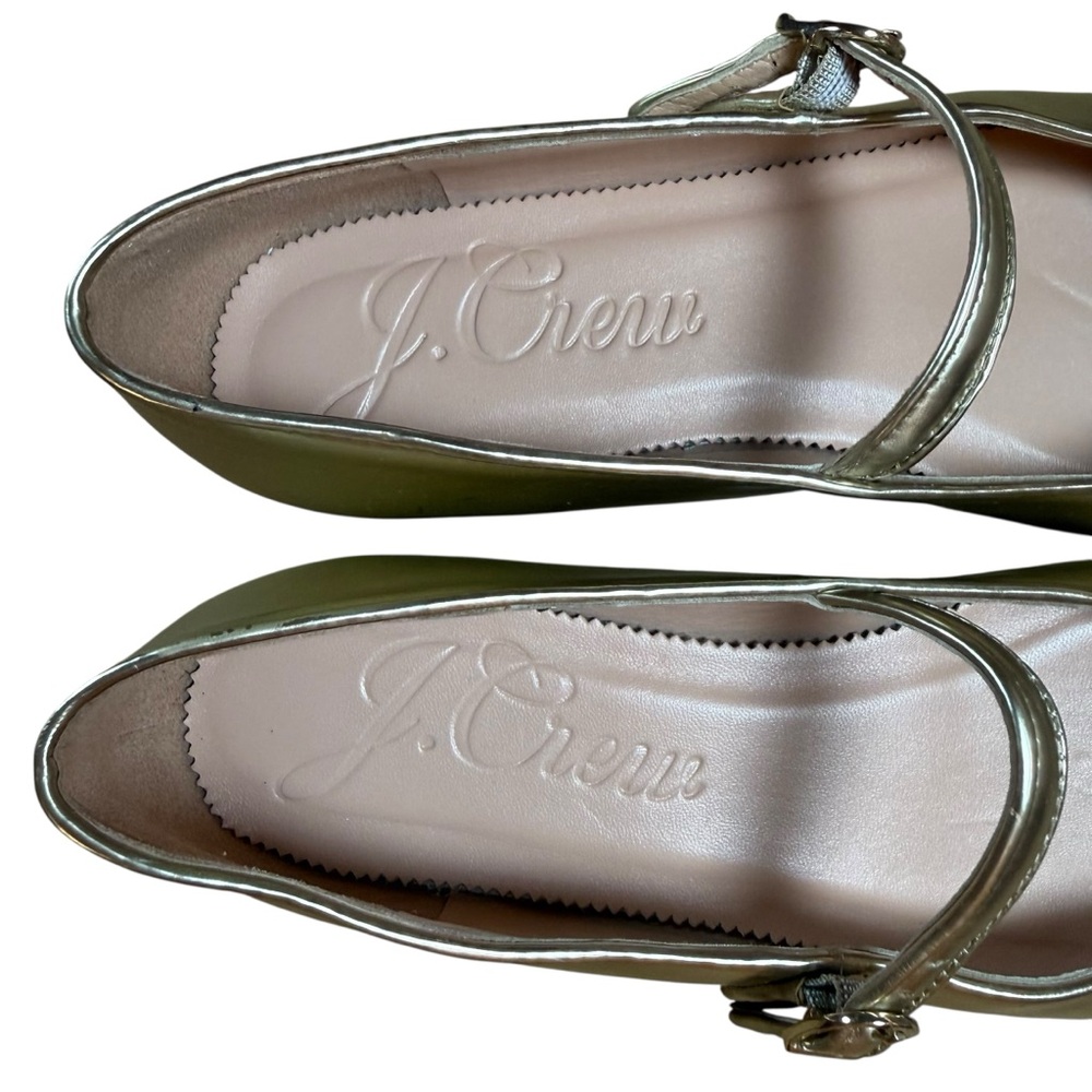 J.Crew Metallic Gold Leather Mary Jane Flats Women 7 Square Toe Ballet Shoes - Picture 4 of 14